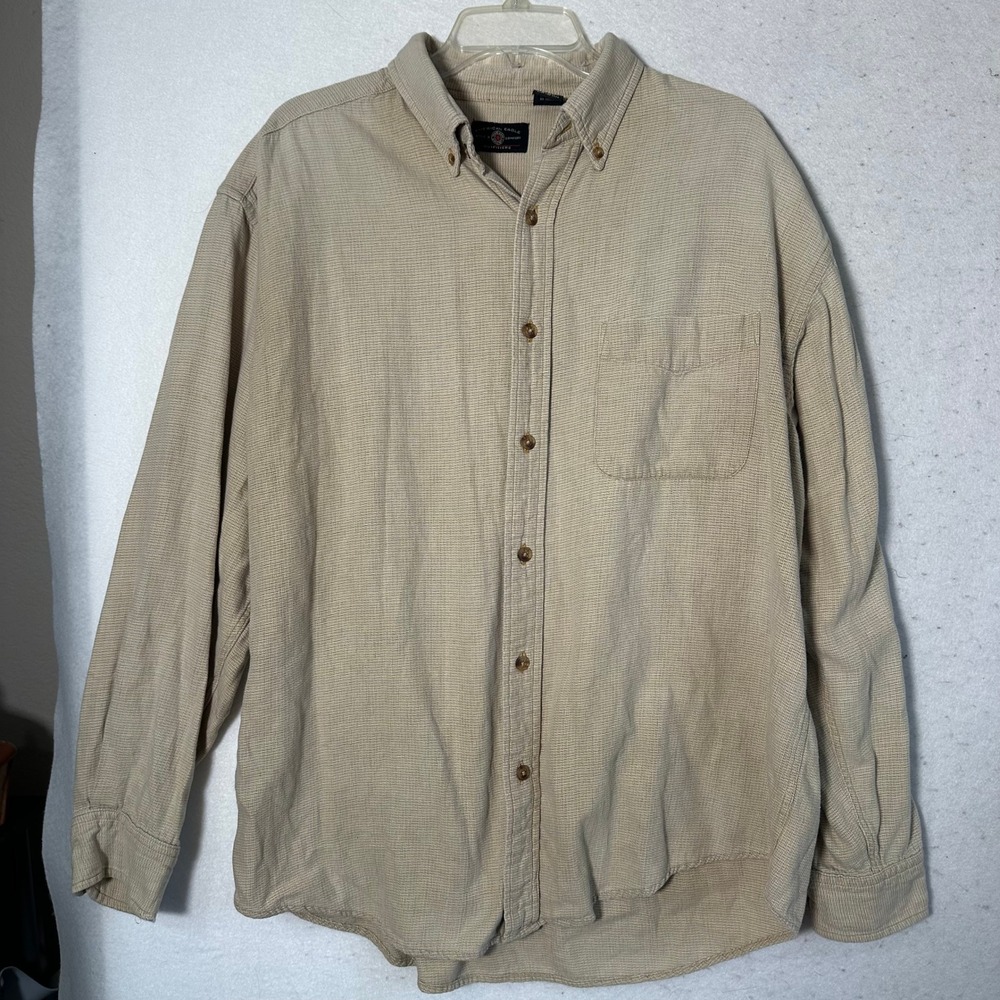 American Eagle Outfitters Mens Large Tan Micro Check Cotton Button Down Shirt